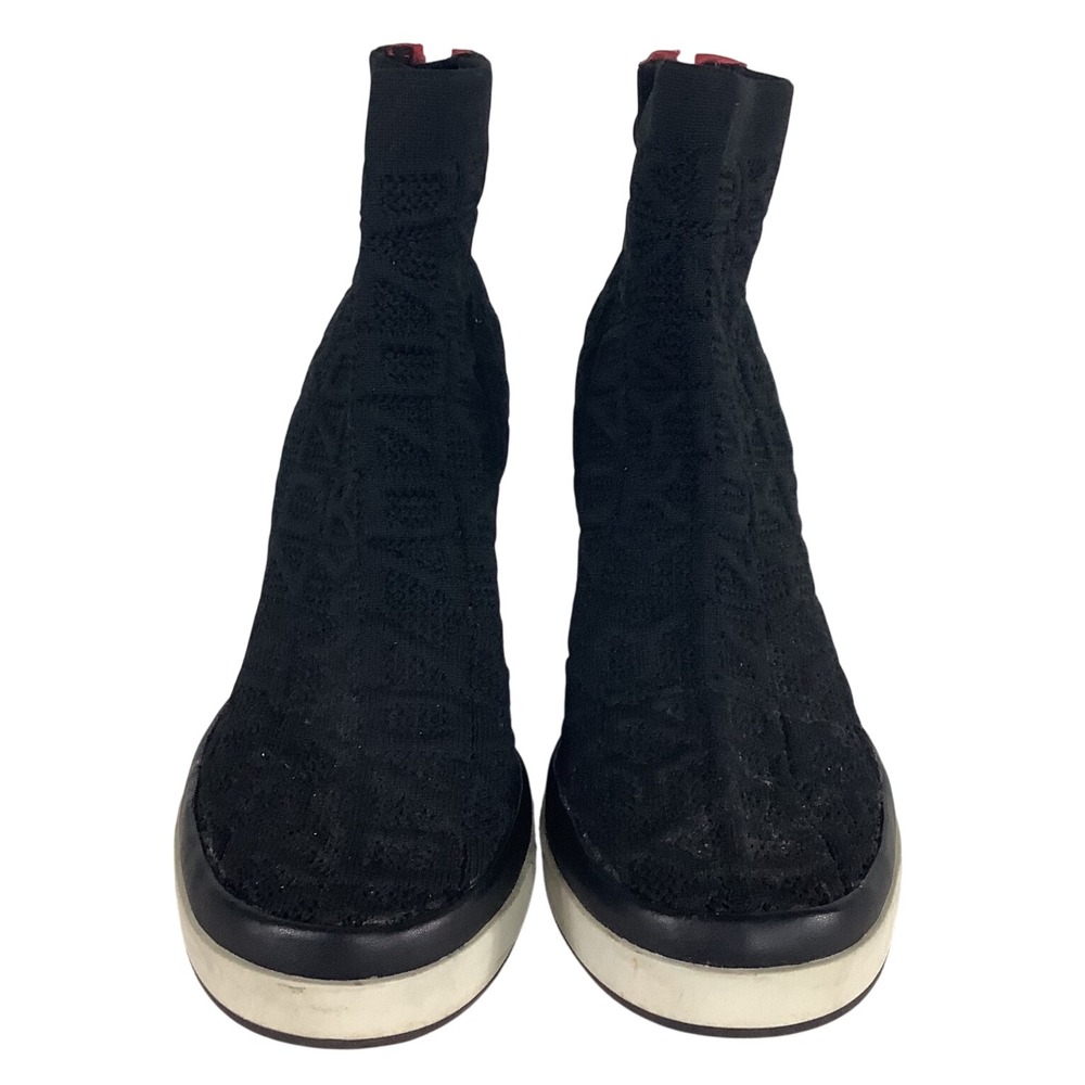 DKNY Black Knit Logo Wedge Sneakers High Top Zip Back Red Accents Platform Boots